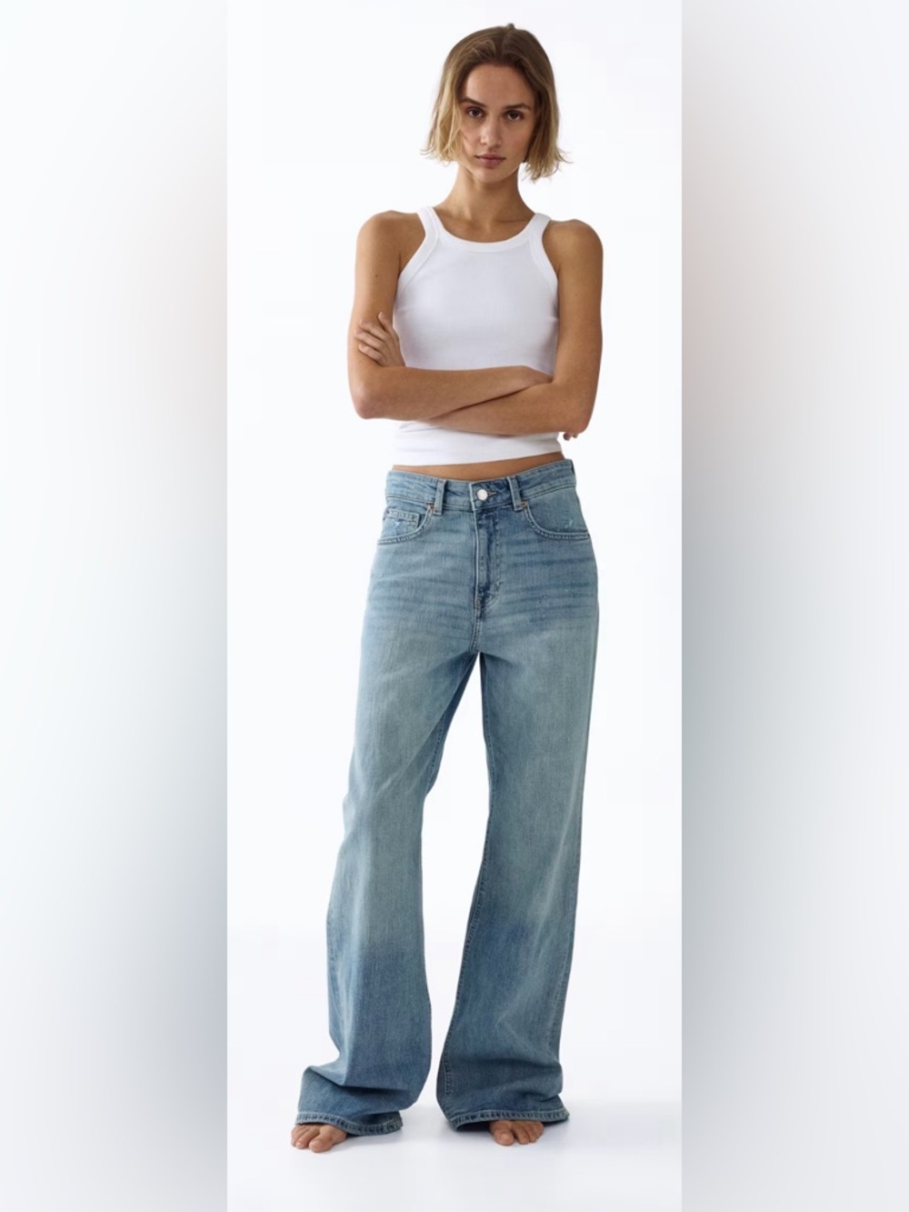 High-Rise Denim Blue Wide-Leg Jeans for Women